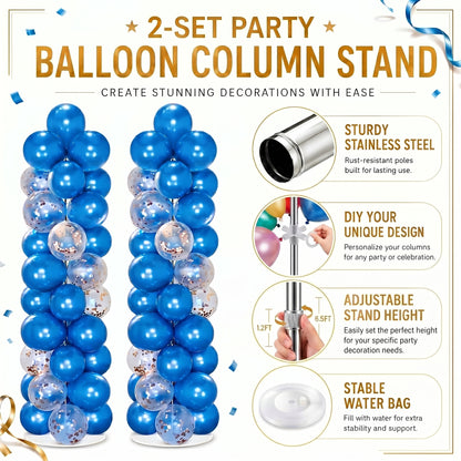 Balloon Column Stand,Balloon Stand Kit Set of 2, Adjustable Balloon Column Stand (1.2ft to 6.5ft), Metal Balloon Stand Kit for Floor & Table, Balloon Tower for Graduation Party Decorations