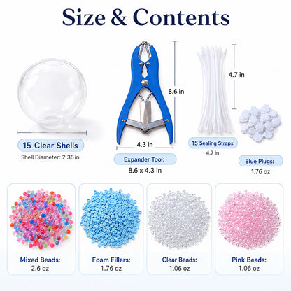 Squishy Making Kit, 15PCS DIY Stress Ball Making Kit with Transparent Squishy Skins, Fillers, Expander Tool & Air Pump, Make Your Own Squishies Sensory Craft Kit for Ages Adult