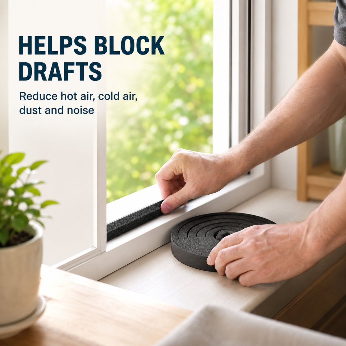 13Ft Air Conditioner Window Seal Kit, 2-Pack 1"x1"x6.5Ft Foam Weather Stripping, Insulation Strip, Noise Reducing, Air Leak Proof, No Glue, Black