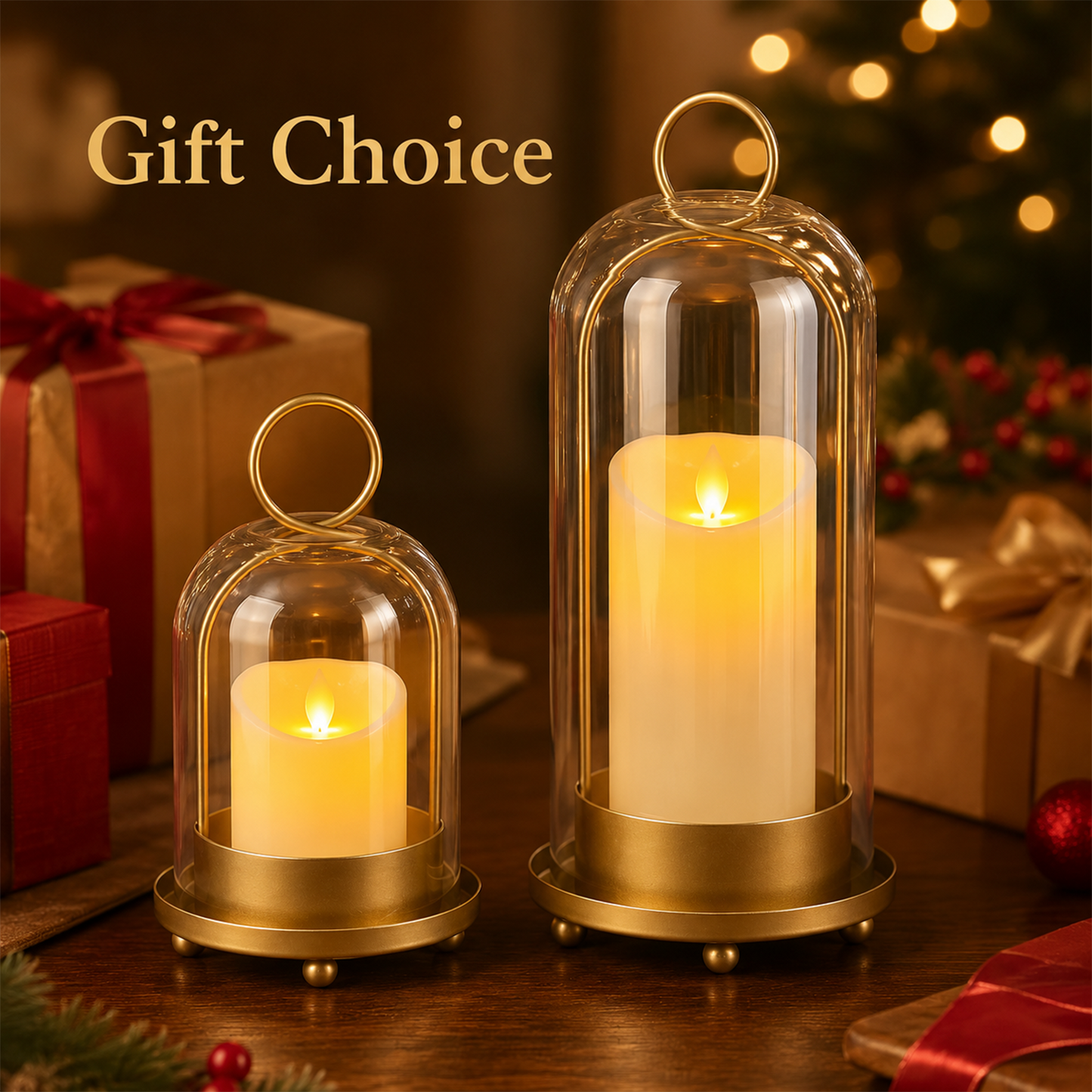 Hurricane Glass Candle Holders Set of 2, 5" & 4" Metal Candle Holder with Glass Dome, Candle Lantern for Pillar Candles, Table Centerpiece Home Decor