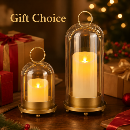 Hurricane Glass Candle Holders Set of 2, 5" & 4" Metal Candle Holder with Glass Dome, Candle Lantern for Pillar Candles, Table Centerpiece Home Decor