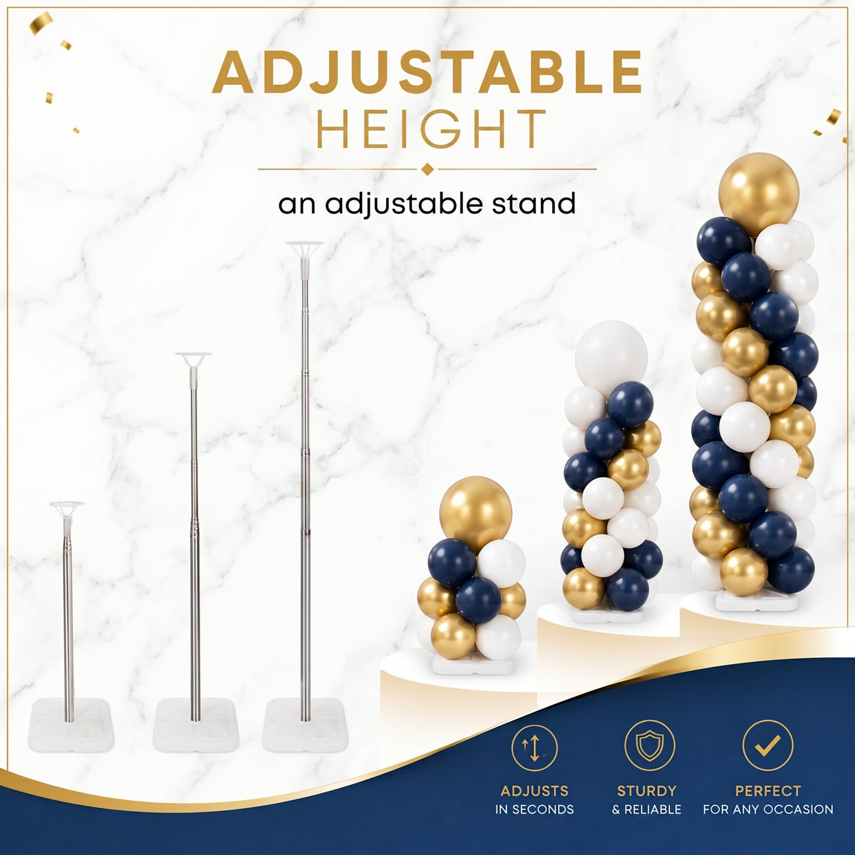 Balloon Column Stand,Balloon Stand Kit Set of 2, Adjustable Balloon Column Stand (1.2ft to 6.5ft), Metal Balloon Stand Kit for Floor & Table, Balloon Tower for Graduation Party Decorations