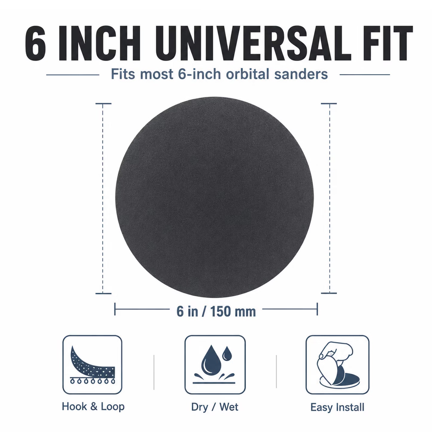 6 Inch Sanding Discs, 50 Pcs Hook and Loop Wet Dry Sandpaper 1000 1500 2000 3000 5000 Grit, Waterproof Silicon Carbide Sand Paper for Random Orbital Sander, Automotive Wood Metal