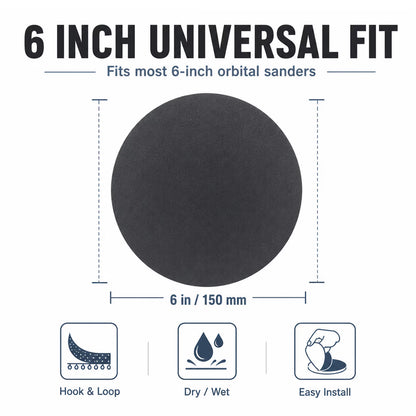 6 Inch Sanding Discs, 50 Pcs Hook and Loop Wet Dry Sandpaper 1000 1500 2000 3000 5000 Grit, Waterproof Silicon Carbide Sand Paper for Random Orbital Sander, Automotive Wood Metal