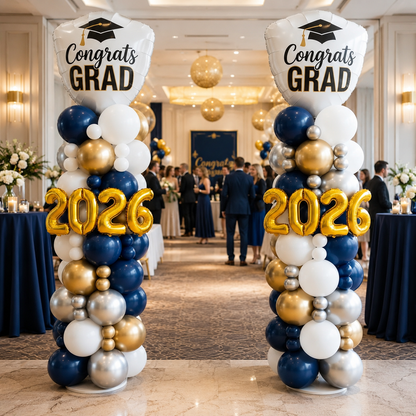 Balloon Column Stand,Balloon Stand Kit Set of 2, Adjustable Balloon Column Stand (1.2ft to 6.5ft), Metal Balloon Stand Kit for Floor & Table, Balloon Tower for Graduation Party Decorations