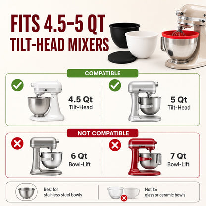 Silicone Bowl Liners with Lids for 5QT Tilt-Head Stand Mixers, 3 Bowl Inserts & 3 Sealing Lids, Leak-Resistant Mixer Bowl Accessories, Not for Bowl-Lift Models