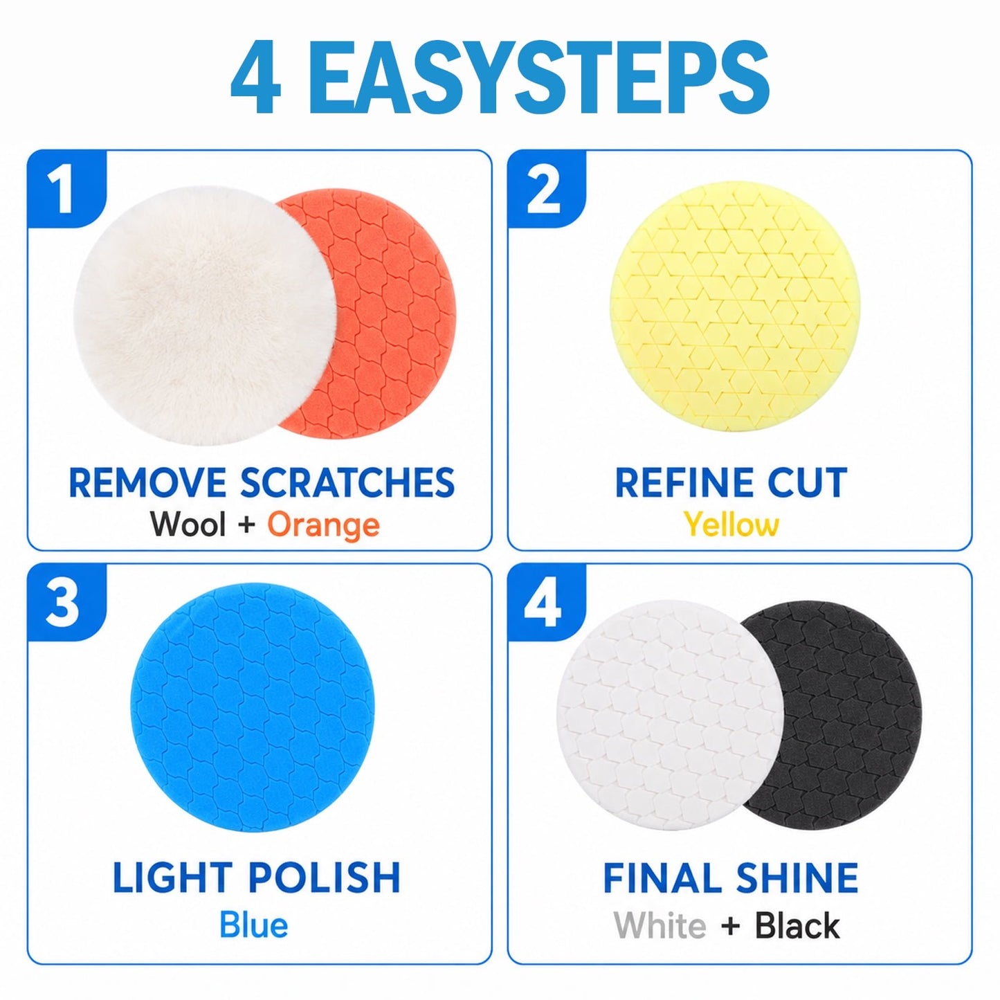 6 Pcs 6 Inch Buffing Pads, Polishing Pads 6.5 Inch 165 mm Face for 6 Inch 150mm Base Plate, Sponge and Wool Buffer Pads for Compounds, Polishing and Waxing