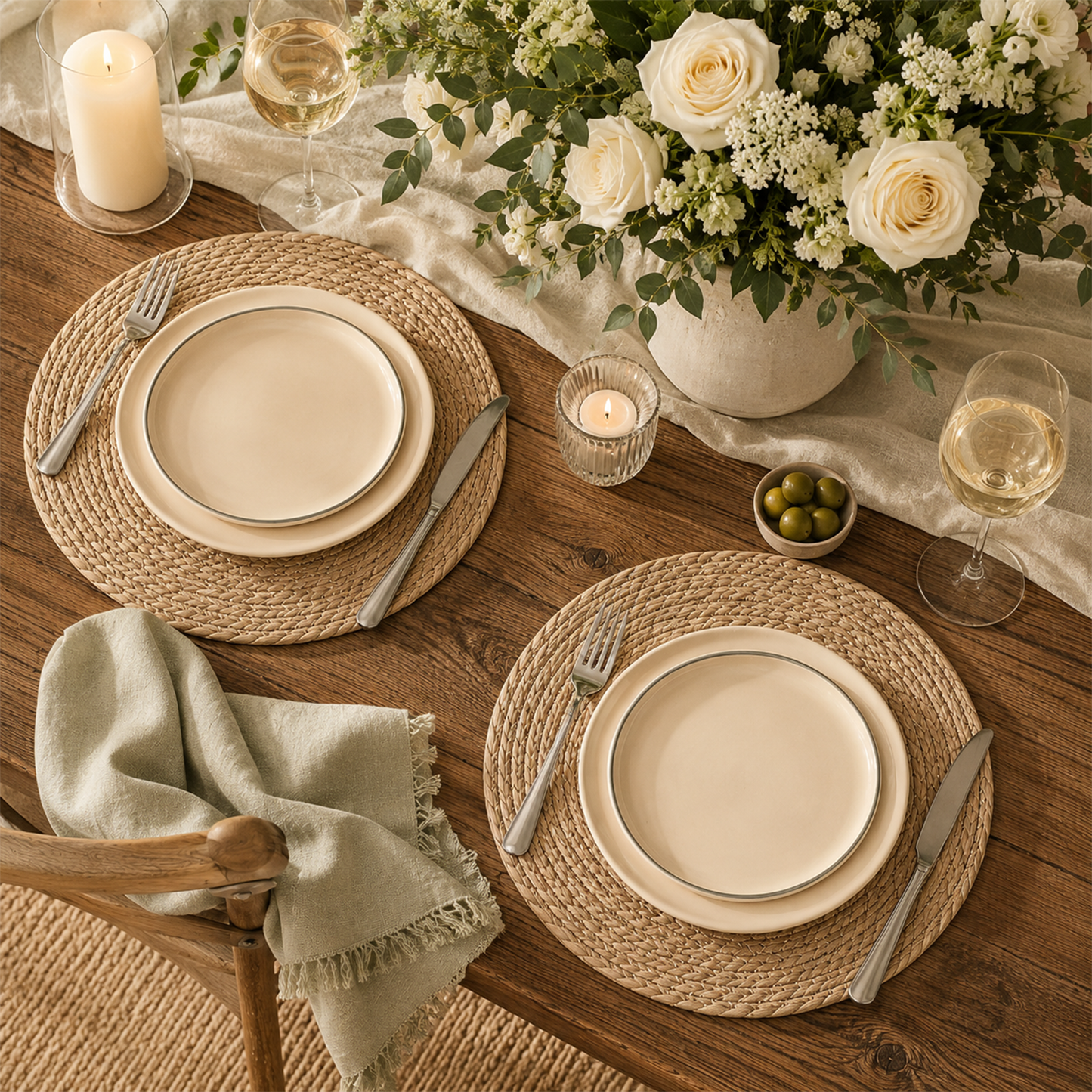12-Pack Round Woven Placemats — 13.8" Boho Rattan Chargers for Dining Table, Straw Braided Place Mats for Farmhouse & Wedding Decor