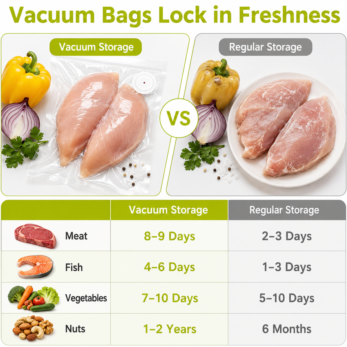 60 PCS Vacuum Sealer Bags for Food, Reusable Vacuum Seal Bags with Air Valve, Double Zipper Seal & Sealing Clips, Clear Vacuum Storage Bags for Kitchen Food Storage, 20 L + 20 M + 20 S