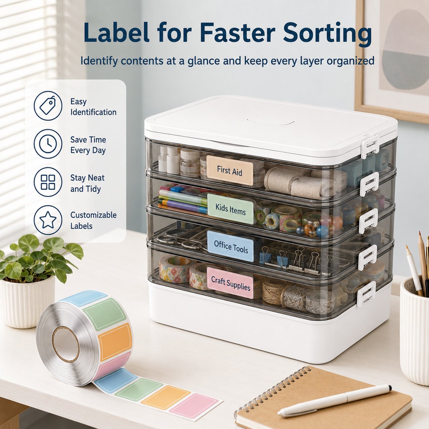 5-Tier Portable Medicine Box with Handle, Medicine Storage Box Organizer, Medication Organizer with Removable Tray
