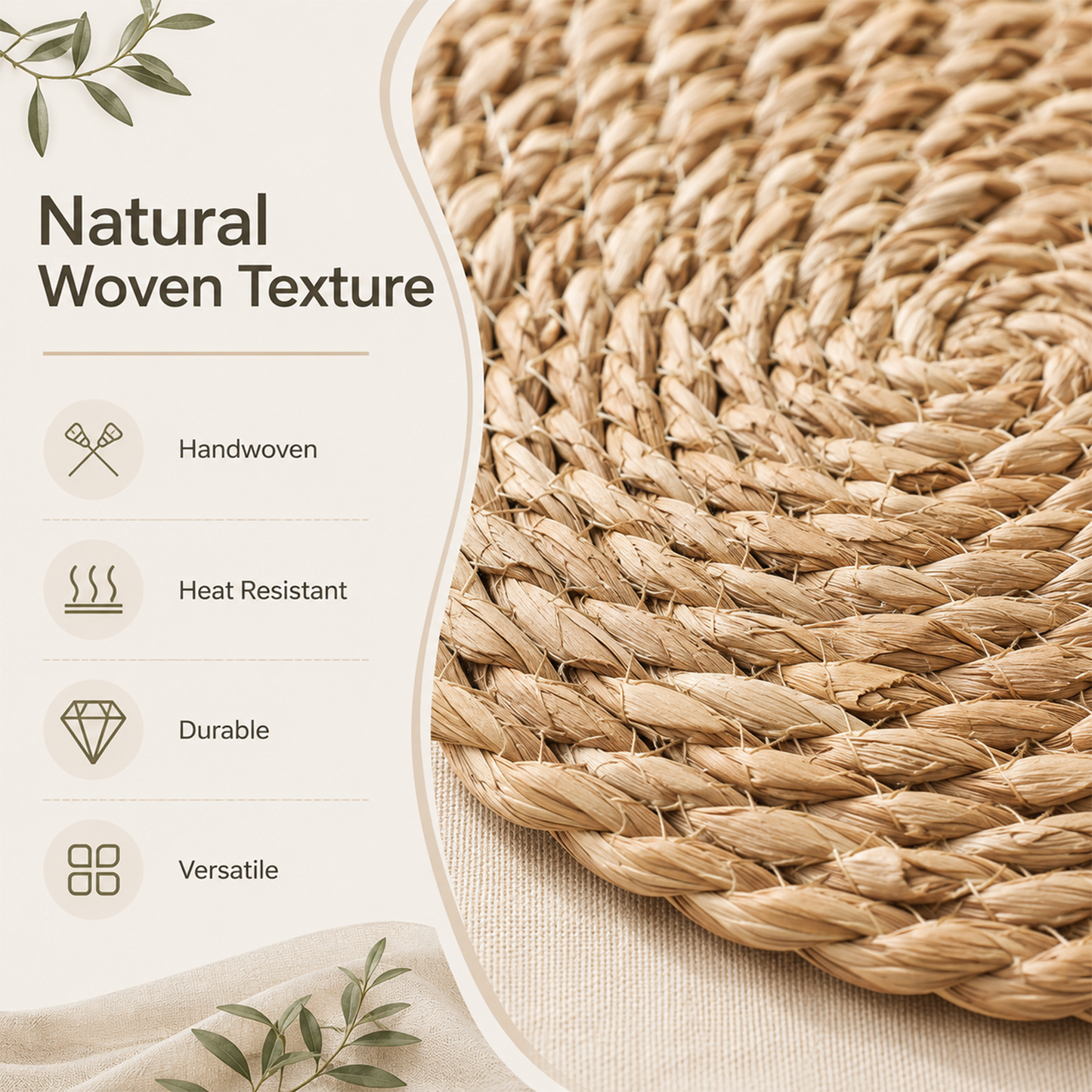 12-Pack Round Woven Placemats — 13.8" Boho Rattan Chargers for Dining Table, Straw Braided Place Mats for Farmhouse & Wedding Decor