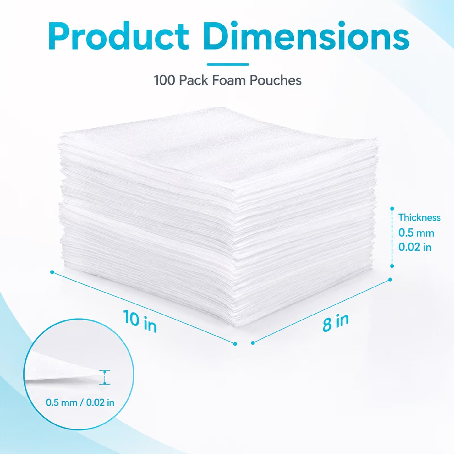 100-Pack Packing Foam Pouches, 8 x 10 in Cushion Sleeves for Dishes, Cups, Glassware and Fragile Items, 0.02 in Thick Packing Supplies for Moving