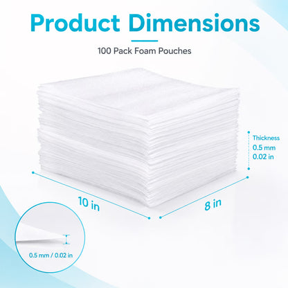 100-Pack Packing Foam Pouches, 8 x 10 in Cushion Sleeves for Dishes, Cups, Glassware and Fragile Items, 0.02 in Thick Packing Supplies for Moving