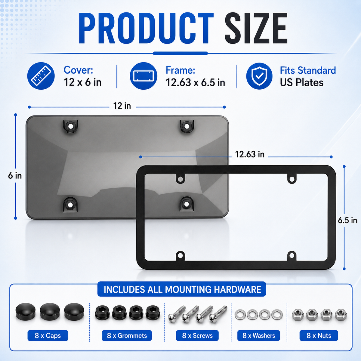 2 Pack License Plate Protector,Tinted License Plate Covers and Frames with Screws & Caps,Durable Black License Plate Frame & Car Plate Cover,Standard US License Plate Holder