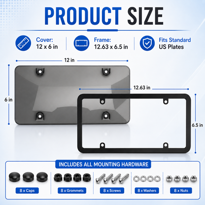 2 Pack License Plate Protector,Tinted License Plate Covers and Frames with Screws & Caps,Durable Black License Plate Frame & Car Plate Cover,Standard US License Plate Holder