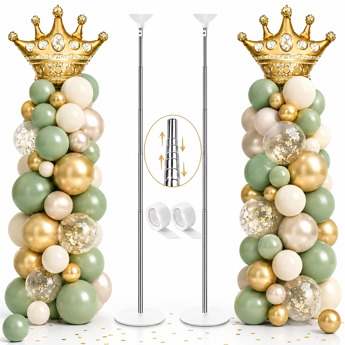 Balloon Column Stand,Balloon Stand Kit Set of 2, Adjustable Balloon Column Stand (1.2ft to 6.5ft), Metal Balloon Stand Kit for Floor & Table, Balloon Tower for Graduation Party Decorations