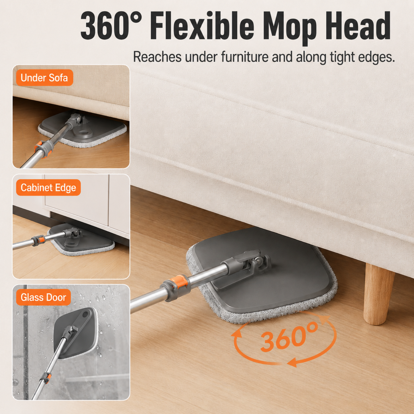 Square Spin Mop and Bucket Set, Clean & Dirty Water Separation, Hands-Free Self-Wringing, 6 Machine Washable Microfiber Pads for Multi-Floor Compatible