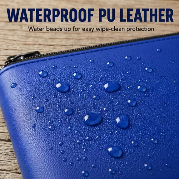 10 Pack Money Bags with Zipper, 11.5 x 6.2 in Blue PU Leather Bank Deposit Bags with Label Window, Cash Pouch for Bills, Receipts, Coins, Checks, Office Tools