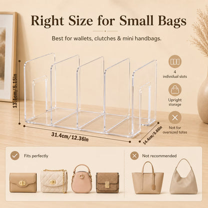 2-Pack Clear Acrylic Closet Shelf Dividers, Compartment Organizer for Handbags, Wallets, Pouches and Fashion Accessories
