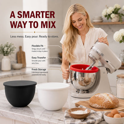 Silicone Bowl Liners with Lids for 5QT Tilt-Head Stand Mixers, 3 Bowl Inserts & 3 Sealing Lids, Leak-Resistant Mixer Bowl Accessories, Not for Bowl-Lift Models