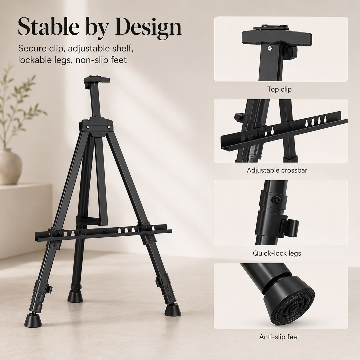 Painting Easel and Display Stand, Adjustable 18-66 Inch Folding Metal Easel Stand for Sign, Portable Tabletop/Floor Canvas Stand for Adults, Teens, Studio, Classroom and Events