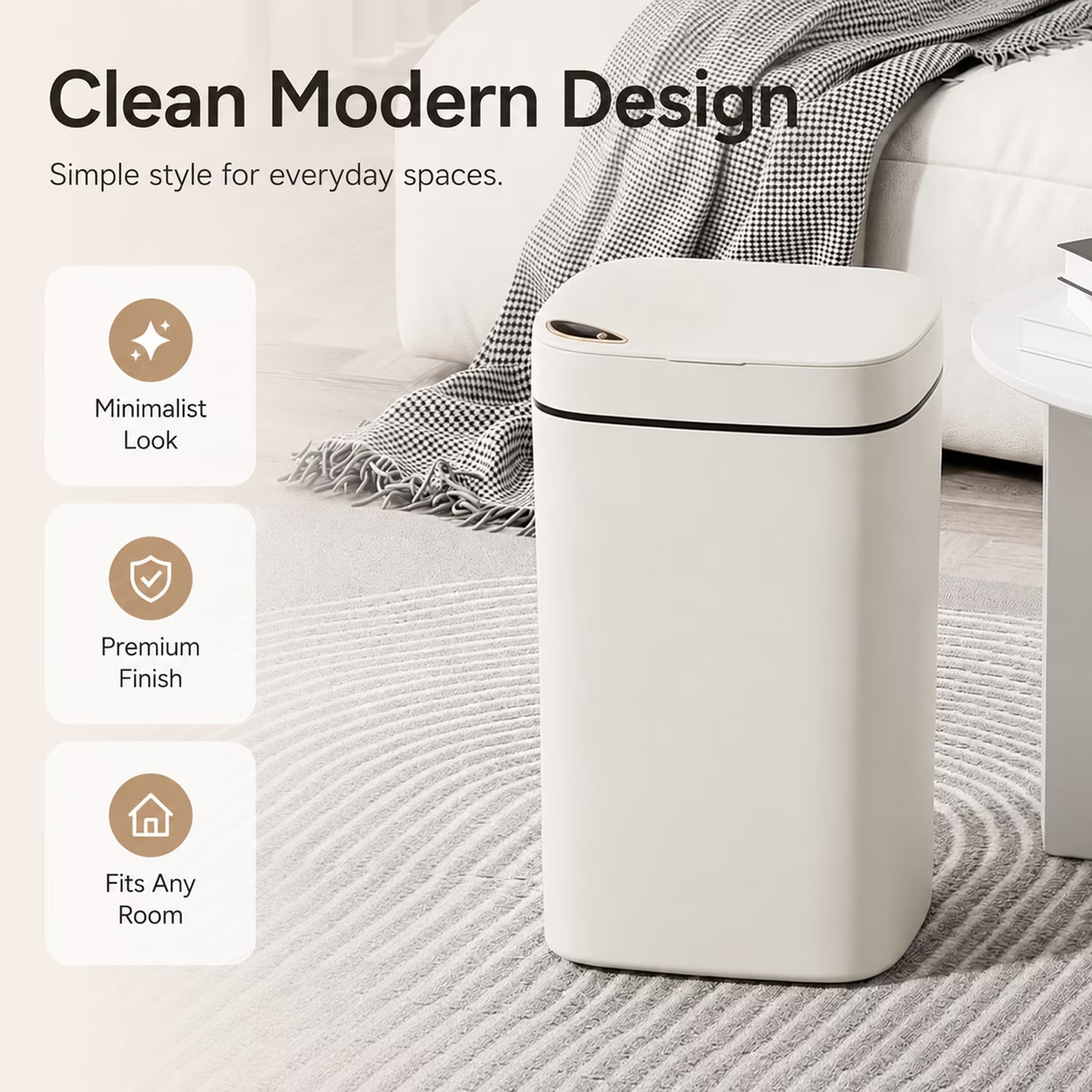Smart Trash Can with Motion Sensor, 16L Rechargeable Touchless Bin, Quiet Close Lid with 3 Opening Modes for Kitchen, Bathroom and Bedroom (White)