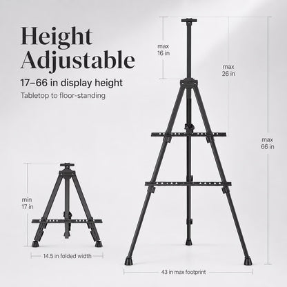 Painting Easel and Display Stand, Adjustable 18-66 Inch Folding Metal Easel Stand for Sign, Portable Tabletop/Floor Canvas Stand for Adults, Teens, Studio, Classroom and Events