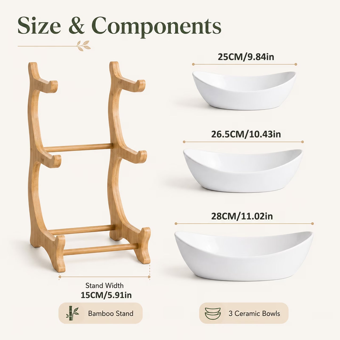 3 Tier Plastic Fruit Bowl With Bamboo Wood Stand, Serving Tray Rack for Fruits, Vegetables, Snacks and Desserts for Home & Events (White)