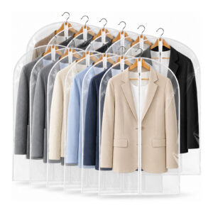 40" Clear Garment Bags for Hanging Clothes, 12 Pack Plastic Waterproof Suit Cover Bags with Zipper for Coats, Jackets, Shirts