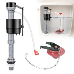 Universal Toilet Fill Valve Replacement Kit with 2-Inch Flapper, Toilet Flapper Replacement Kit, 8–13 in Adjustable Height, G15/16 Inlet, Quiet Anti-Siphon, Red, 1-Pack