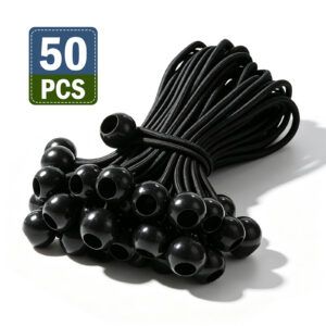 50 Pcs Ball Bungee Cords 6 Inch Black Heavy Duty Outdoor Stretchy Tarp Tie Downs for Canopy Tent and Securing Covers with Plastic Balls for Camping and Travel