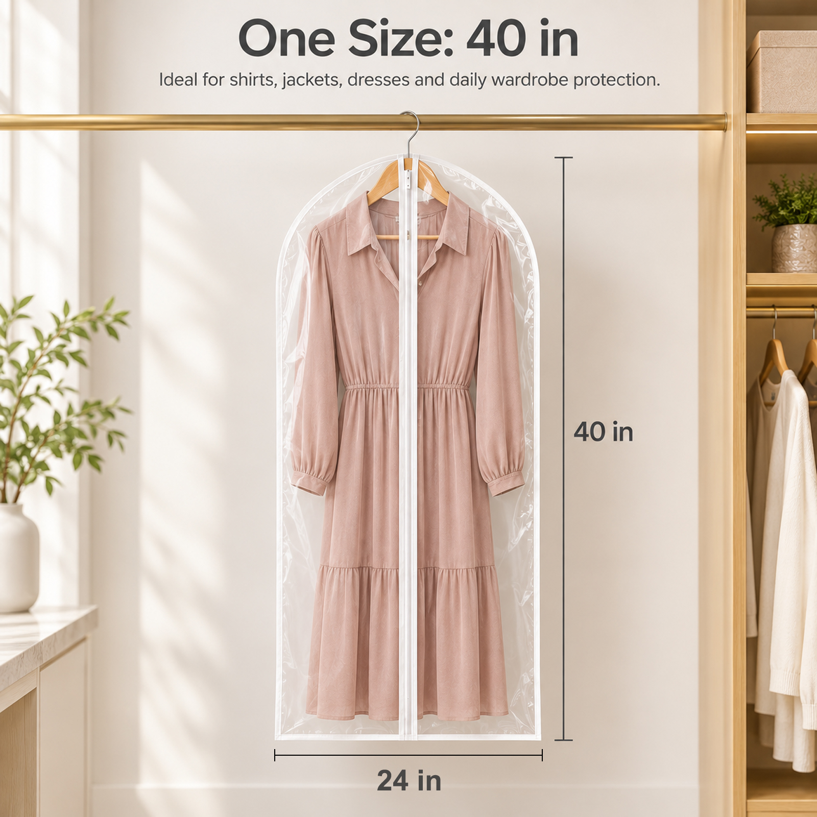 40" Clear Garment Bags for Hanging Clothes, 12 Pack Plastic Waterproof Suit Cover Bags with Zipper for Coats, Jackets, Shirts - Image 2
