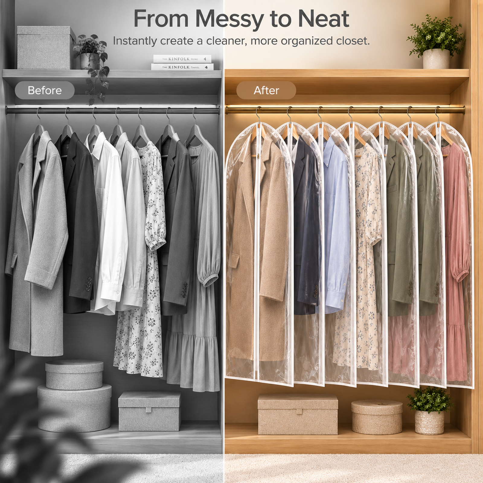 40" Clear Garment Bags for Hanging Clothes, 12 Pack Plastic Waterproof Suit Cover Bags with Zipper for Coats, Jackets, Shirts - Image 6