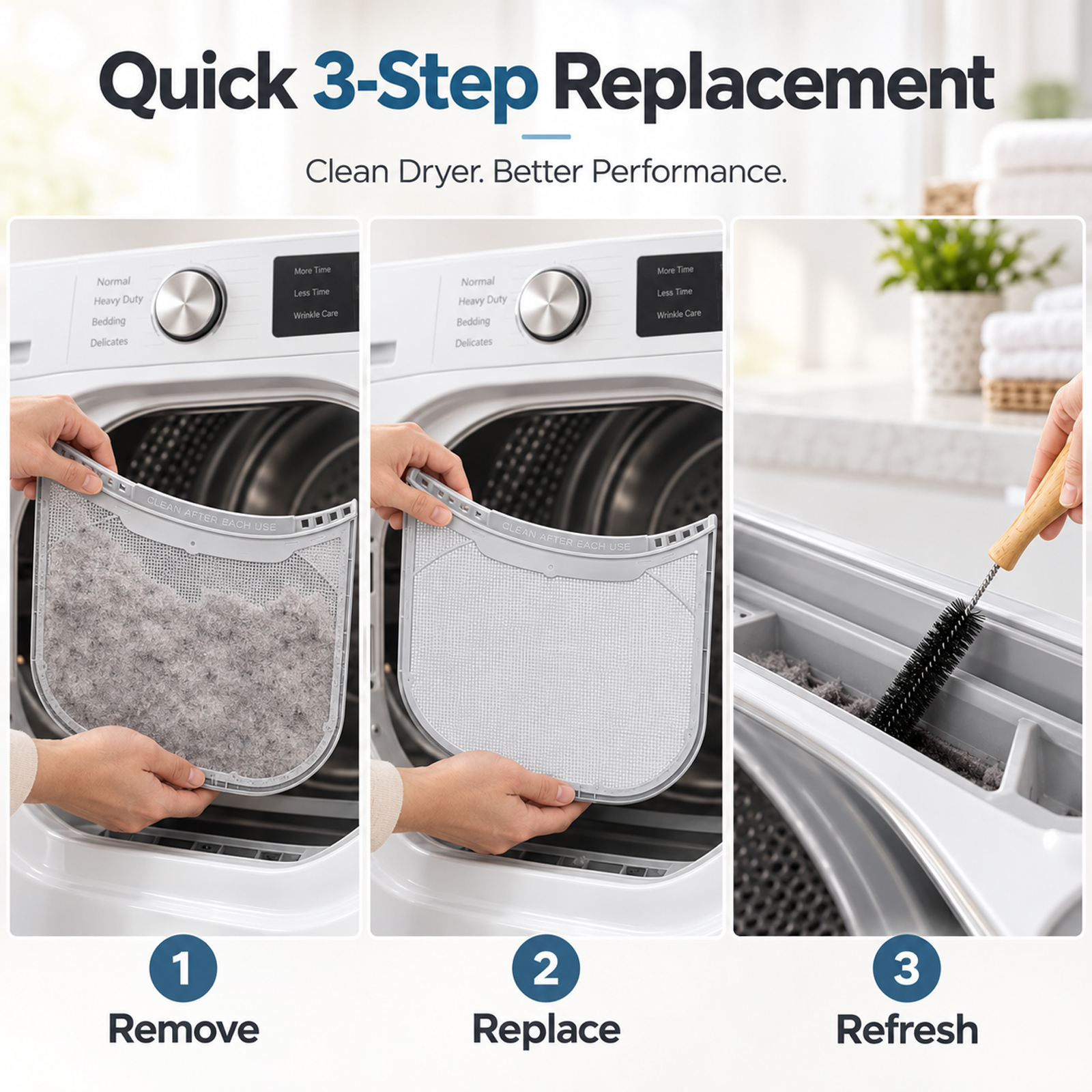 Dryer Lint Filter Replacement ADQ56656403, Durable Lint Screen Trap for Dryers & WashTowers, No Felt Seal Rim, Includes Lint Brush - Image 6