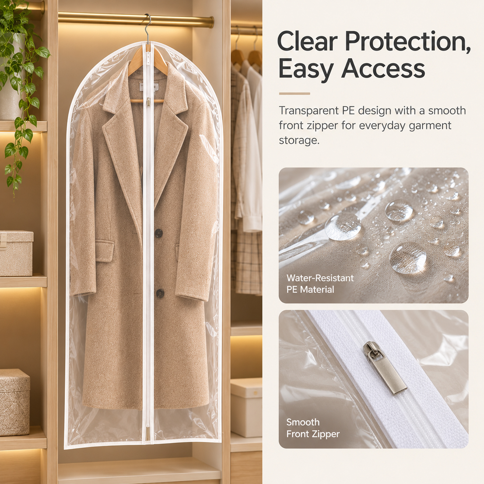 40" Clear Garment Bags for Hanging Clothes, 12 Pack Plastic Waterproof Suit Cover Bags with Zipper for Coats, Jackets, Shirts - Image 8
