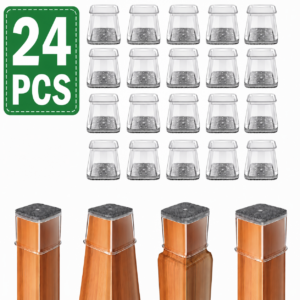 Square Silicone and Felt Chair Leg Floor Protectors, 27–40 mm