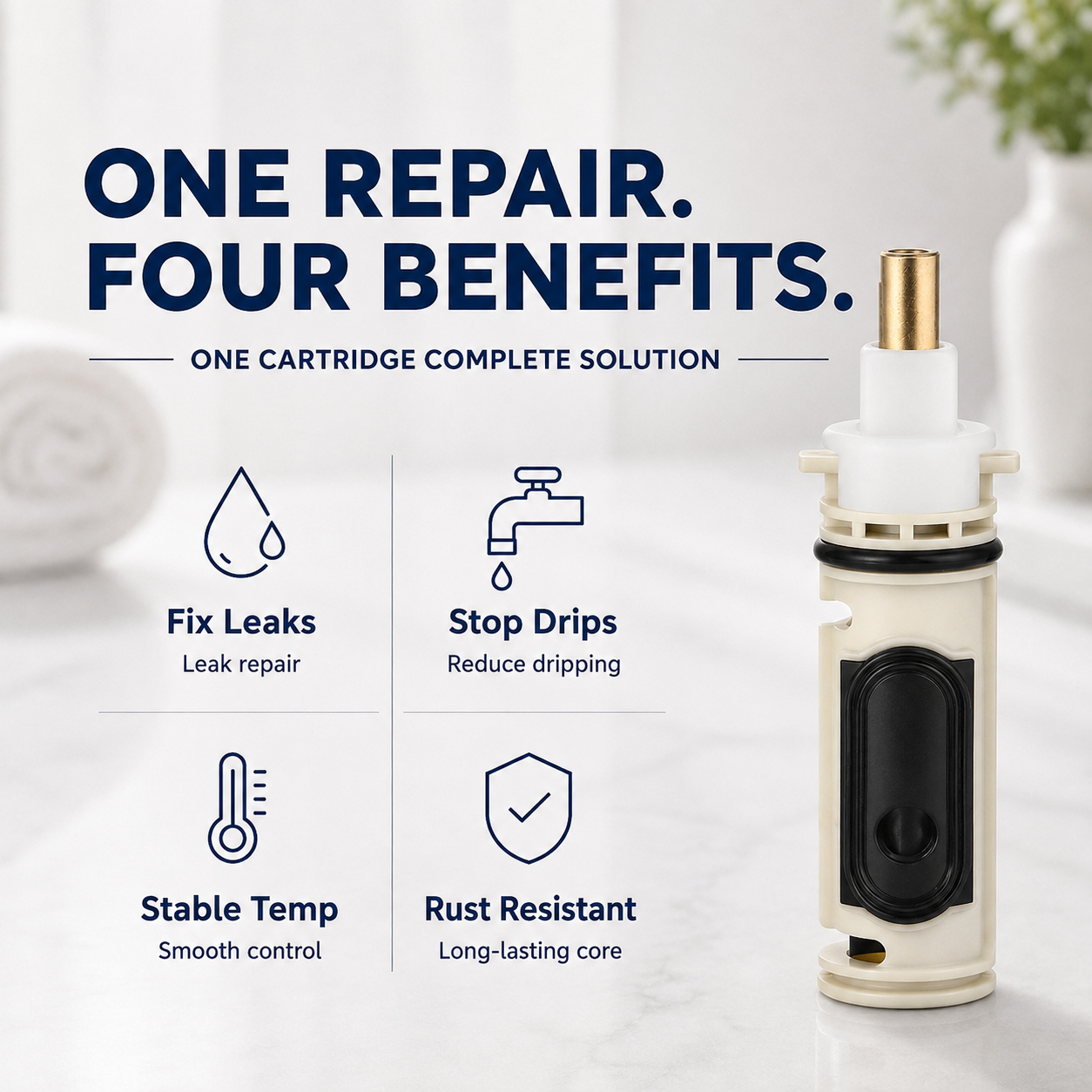1222 Replacement Cartridge Kit Compatible with Moen 1222, Shower Faucet Cartridge, Pressure Balance Cartridge, 104421 Puller, Handle Adapter & Temp Limit Stop, Fix Leaks, Drips, Temp & Stiff Handle - Image 8
