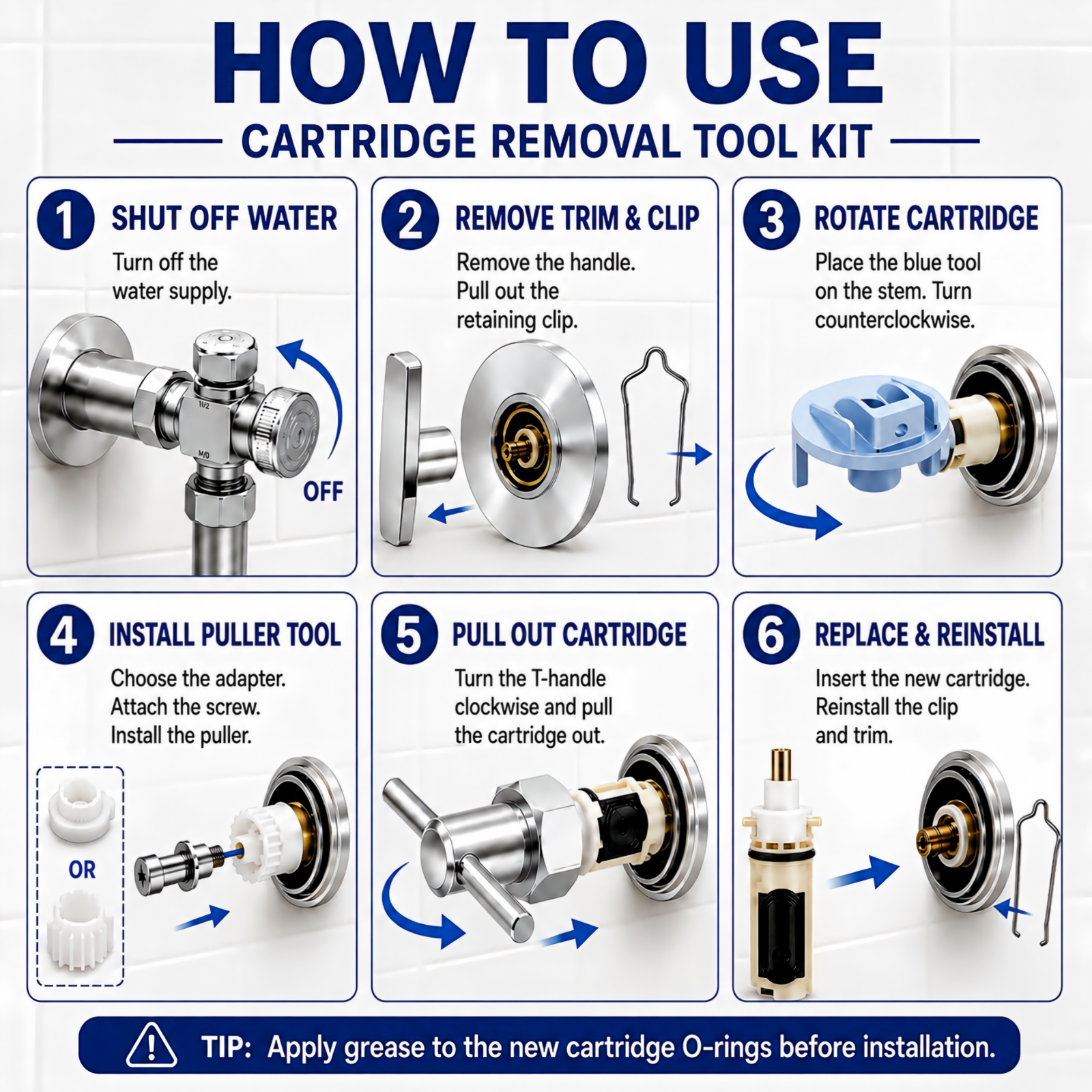 1222 Replacement Cartridge Kit Compatible with Moen 1222, Shower Faucet Cartridge, Pressure Balance Cartridge, 104421 Puller, Handle Adapter & Temp Limit Stop, Fix Leaks, Drips, Temp & Stiff Handle - Image 4