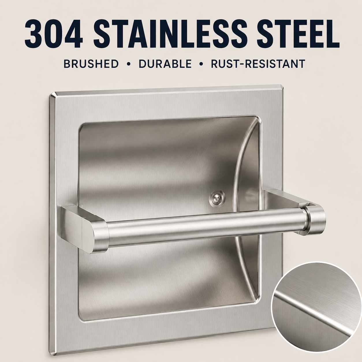 Recessed Toilet Paper Holder, In-Wall Stainless Steel Tissue Dispenser with Pivoting Post, Silver Wall Mount Design for Bathroom, Space-Saving, Easy Roll Replacement, Fits Paper Rolls up to 6 In - Image 6