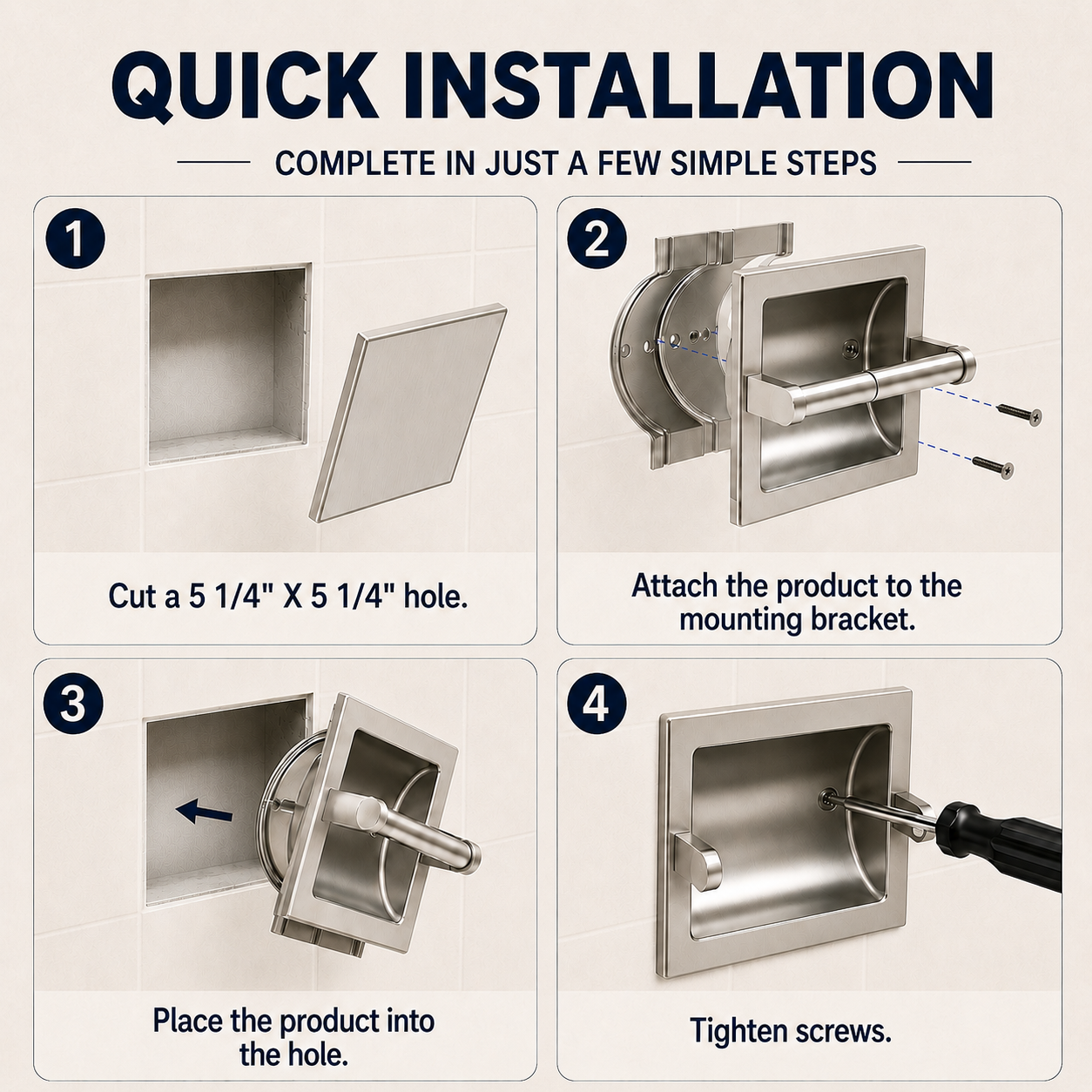 Recessed Toilet Paper Holder, In-Wall Stainless Steel Tissue Dispenser with Pivoting Post, Silver Wall Mount Design for Bathroom, Space-Saving, Easy Roll Replacement, Fits Paper Rolls up to 6 In - Image 7