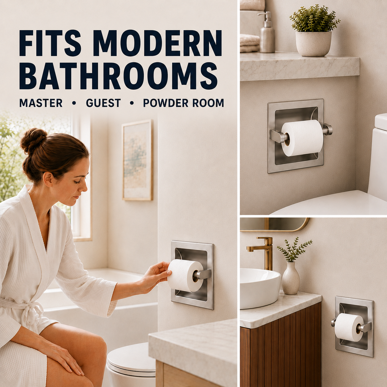 Recessed Toilet Paper Holder, In-Wall Stainless Steel Tissue Dispenser with Pivoting Post, Silver Wall Mount Design for Bathroom, Space-Saving, Easy Roll Replacement, Fits Paper Rolls up to 6 In - Image 8