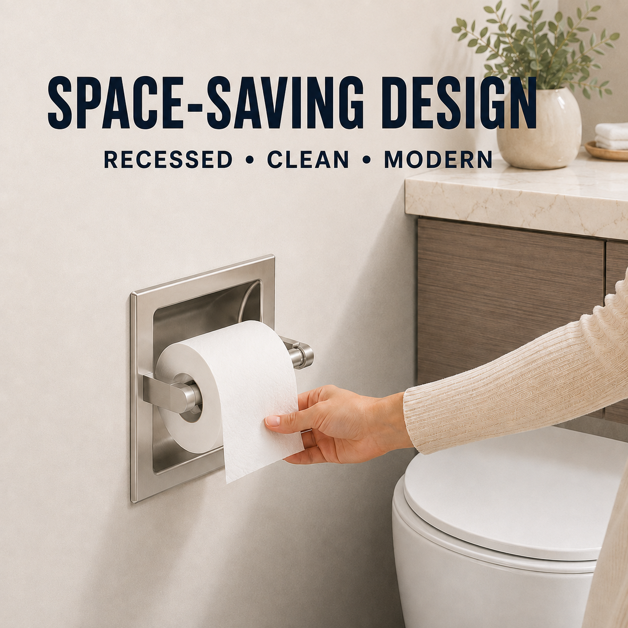 Recessed Toilet Paper Holder, In-Wall Stainless Steel Tissue Dispenser with Pivoting Post, Silver Wall Mount Design for Bathroom, Space-Saving, Easy Roll Replacement, Fits Paper Rolls up to 6 In - Image 3