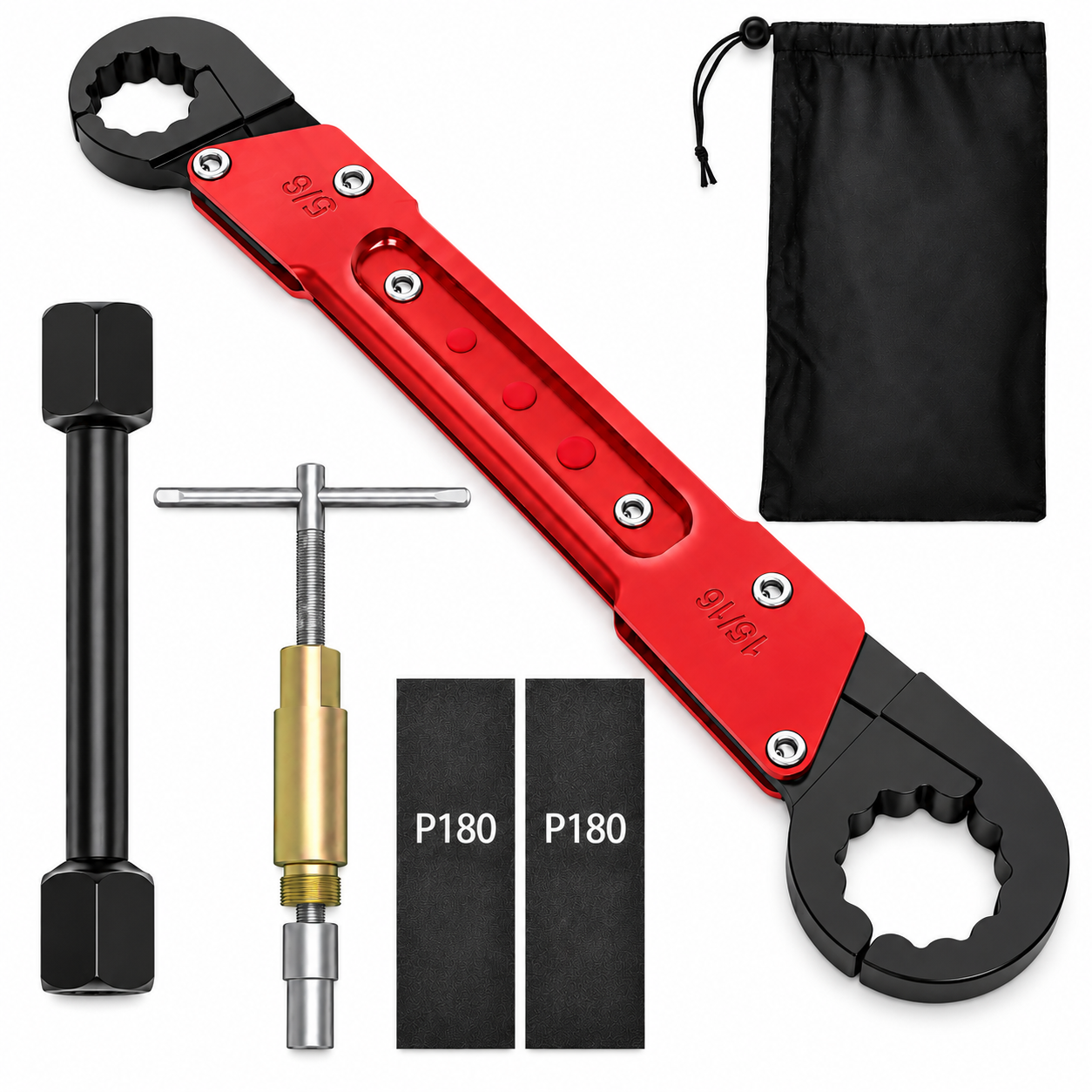 6-Piece Angle Stop Wrench Tool Kit with Angle Stop Wrench, 1/2" Compression Sleeve Puller, Plumbers Wrench, Sandpaper and Storage Bag for Copper Pipe Valve Repair