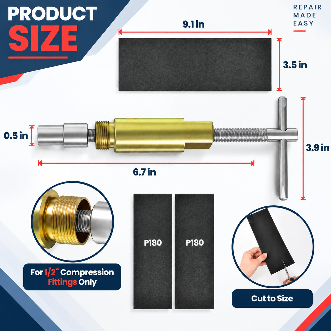 6-Piece Angle Stop Wrench Tool Kit with Angle Stop Wrench, 1/2" Compression Sleeve Puller, Plumbers Wrench, Sandpaper and Storage Bag for Copper Pipe Valve Repair - Image 2