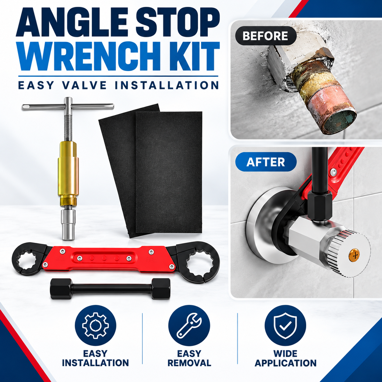 6-Piece Angle Stop Wrench Tool Kit with Angle Stop Wrench, 1/2" Compression Sleeve Puller, Plumbers Wrench, Sandpaper and Storage Bag for Copper Pipe Valve Repair - Image 3